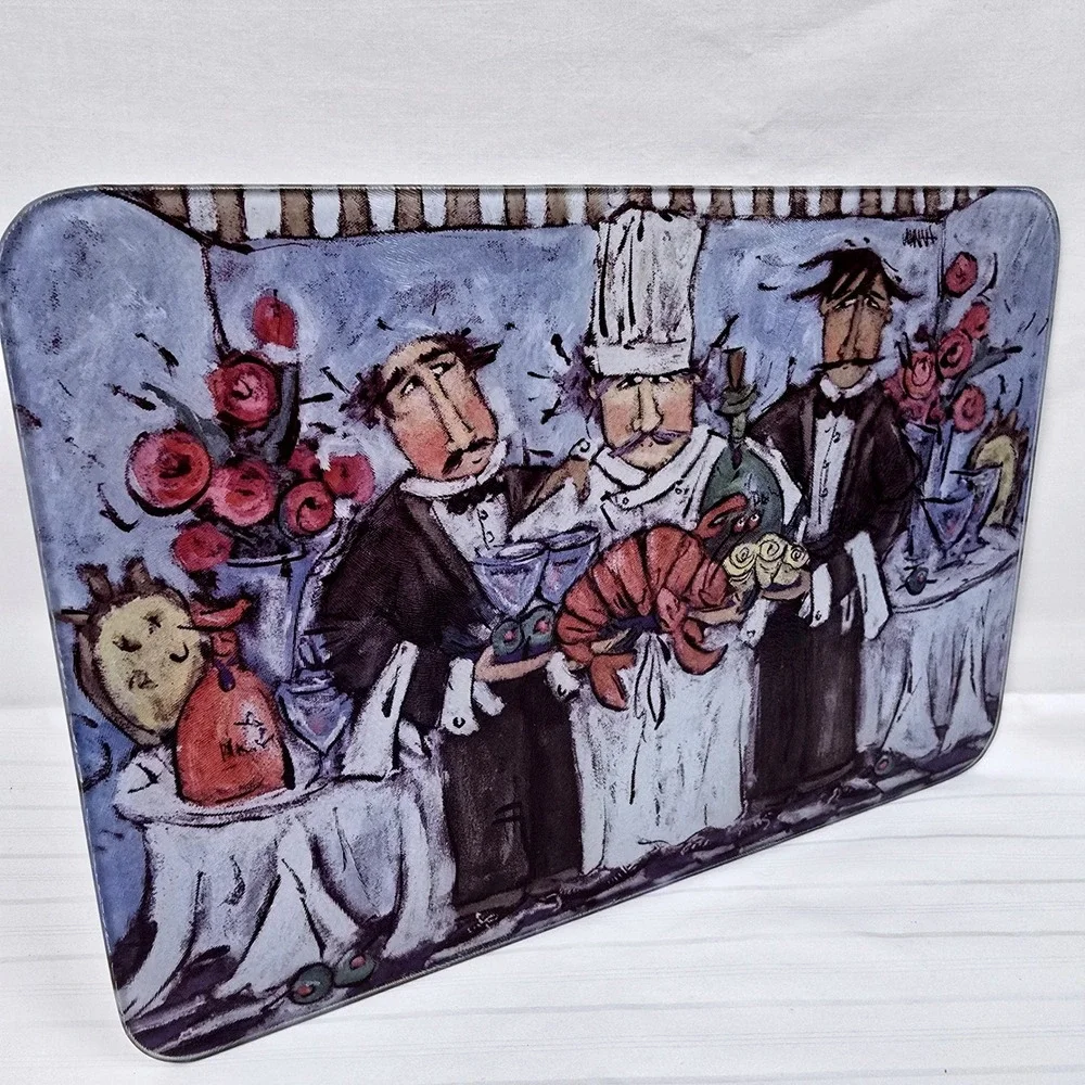 Whimsical Chef Lobster Glass Cutting/Serving Board Bistro Kitchen Decor Coastal‎
